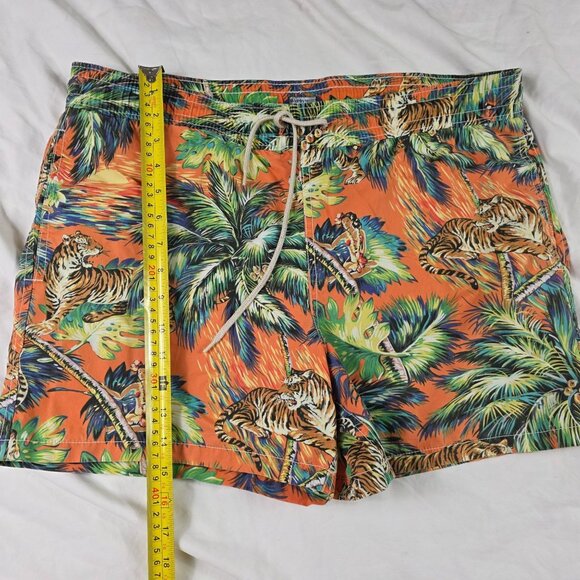 Polo Ralph Lauren Mens Small Tropical Print Swim Trunks Orange Tigers Mesh Lined - Picture 10 of 11